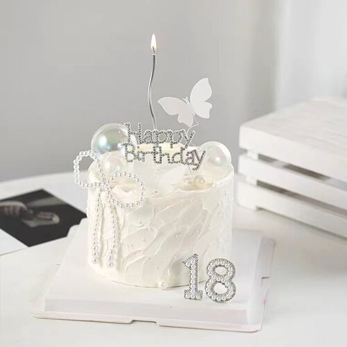 仙女蛋糕装饰珍珠蝴蝶结摆件钻石happybirthday数字女神生日插件
