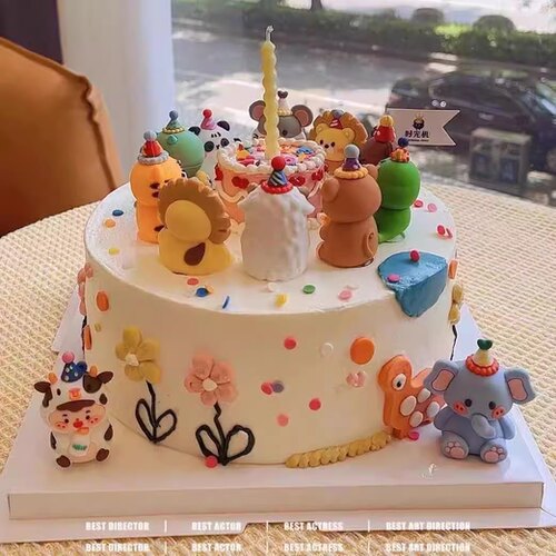 动物园生日蛋糕装饰软胶小动物熊猫猴子大象斑马狮子熊兔老虎恐龙