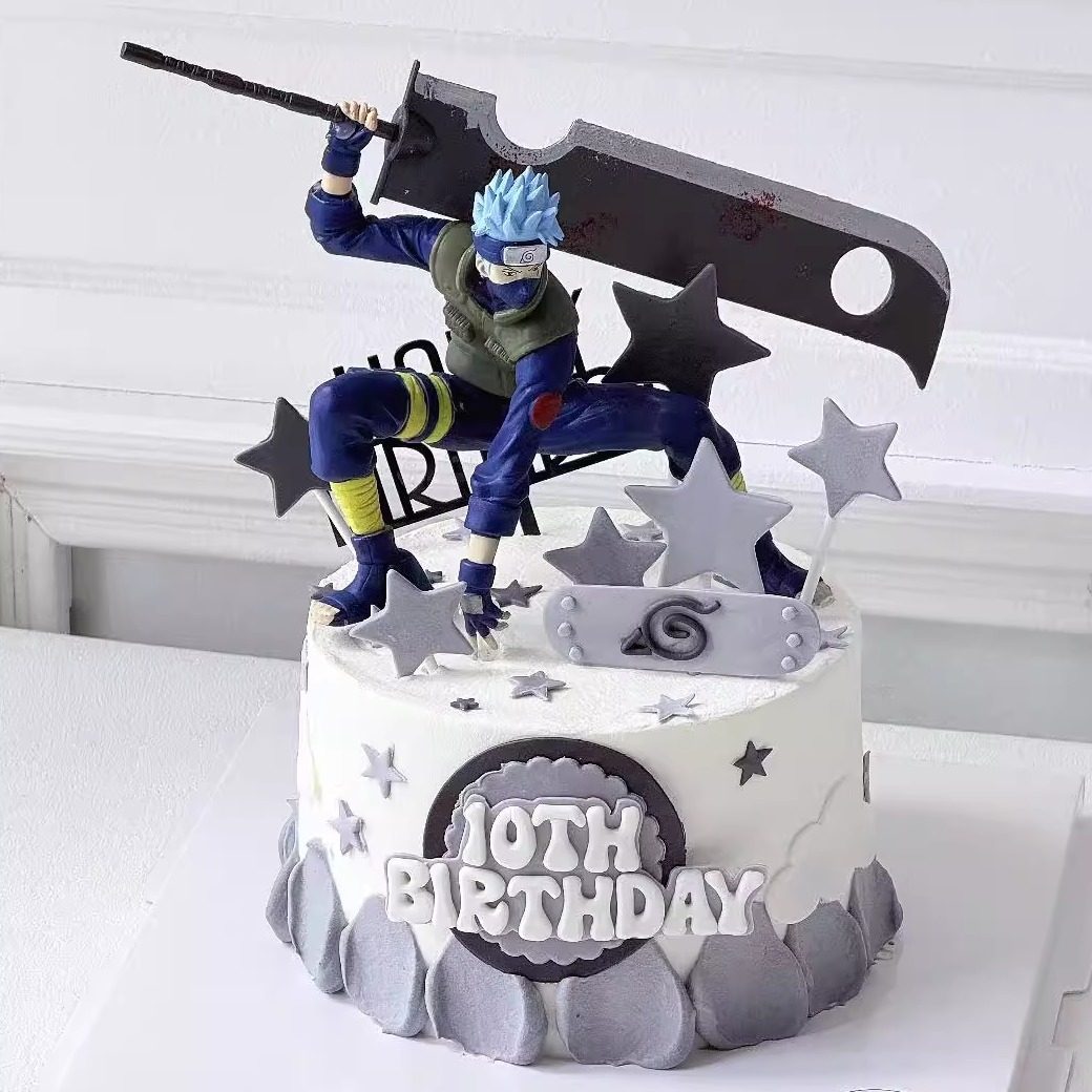 火影忍者旗木卡卡西老师斩首大刀男孩生日蛋糕装饰手办公仔摆件