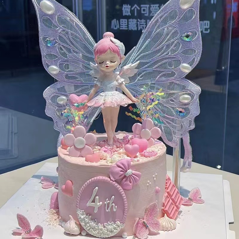 贝拉公主蛋糕装饰摆件粉色