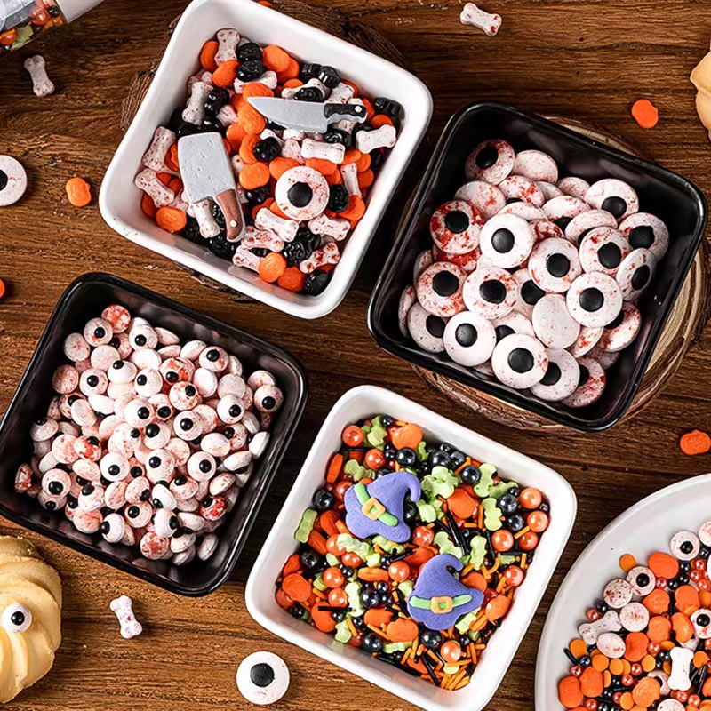 万圣节蛋糕装饰品糖珠搞怪眼睛菜刀巫师帽糖偶派对甜品点缀装饰糖