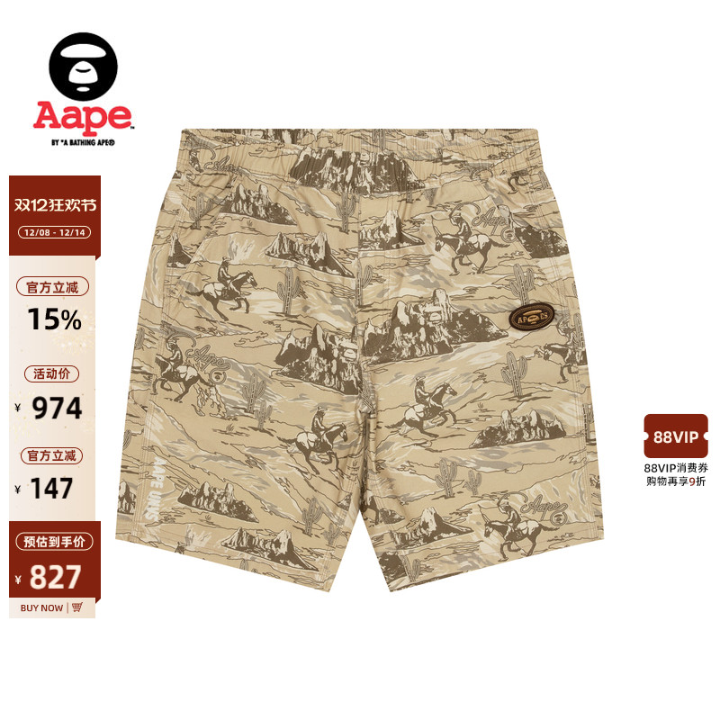 Aape西部牛仔图案潮流休闲短裤