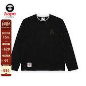 Aape旗舰店男装 秋冬字母刺绣拼接假两件休闲潮流长袖 T恤1726XXP