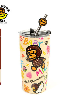 BABY MILO STORE配饰涂鸦风小猴图案吸管杯4428XXP