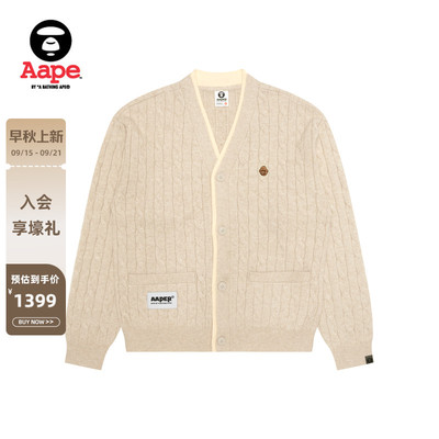 Aape刺绣拼色麻花针织开衫外套