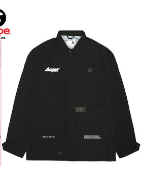 Aape旗舰店男装春夏猿人徽章字母印花多口袋工装夹克外套7616XXL