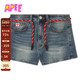 热裤 APEE女装 秋冬心型标签编织腰带牛仔短裤 F172A5P