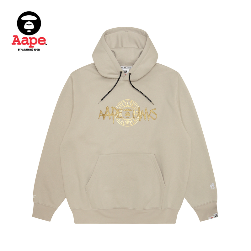 Aape旗舰男装猿人圆章烫金印花休闲潮流薄绒连帽卫衣B341XXN
