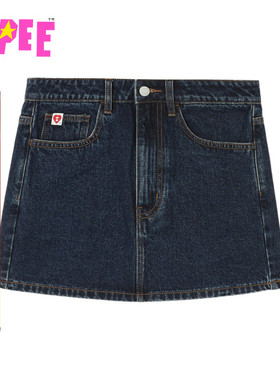 APEE女装秋冬心型图案口袋牛仔短裙半身裙F175A5P