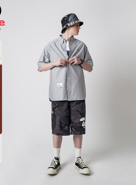 Aape旗舰店男装春夏猿人徽章个性印花迷彩嘻哈潮流短裤6985XAK