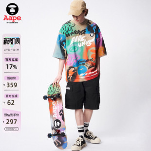 Aape旗舰店男装 6963XXK 春夏反光猿人徽章字母刺绣多口袋休闲短裤