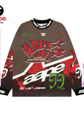 Aape旗舰店男装春夏美式涂鸦印花舒适潮流撞色长袖T恤1862XXQ