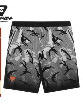 AAPE+运动男装春夏字母印花撞色拼接渐变迷彩潮流短裤6769XAG