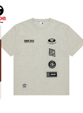 Aape旗舰店男装秋季猿人毛巾徽章字母印花潮流短袖T恤1566XAN