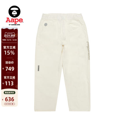 Aape旗舰店男装25春夏猿人徽章字母刺绣宽松潮流牛仔裤B662XAO
