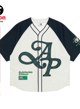 Aape旗舰店男装春夏格纹字母刺绣美式潮流宽松开衫短袖T恤1660XAO