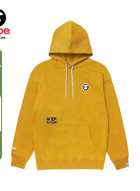 Aape旗舰店男装猿人迷彩徽章字母印花薄绒连帽卫衣A310XXL