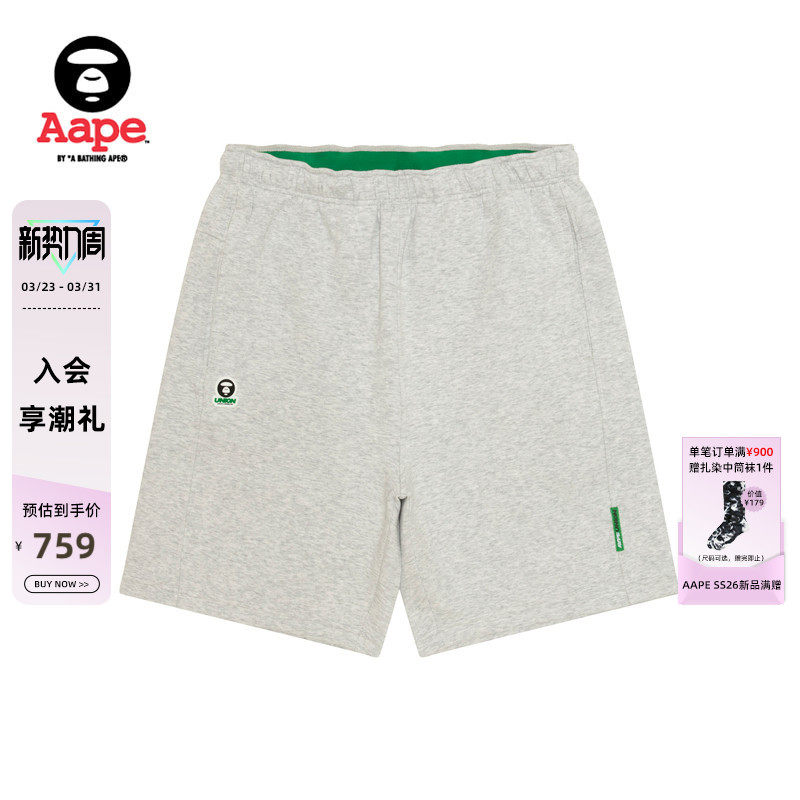 Aape旗舰店男装运动系列匹克球猿人徽章休闲短裤D637XAQ