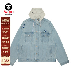 Aape旗舰店男装春秋可拆卸帽水洗牛仔宽松夹克外套7661XXN