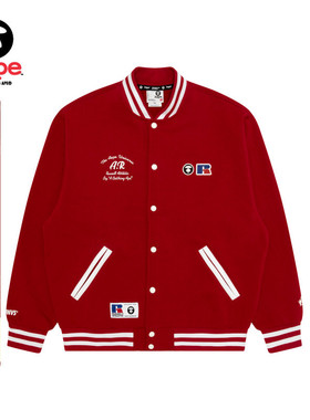 Aape联名RUSSELL男装秋冬美式复古红色薄绒棒球服卫衣外套9780XXP