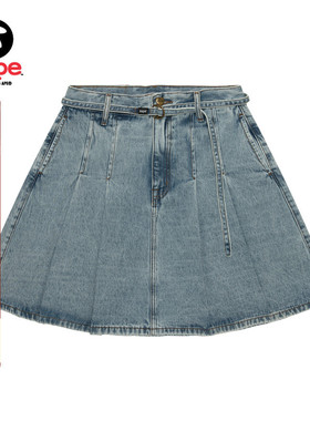 Aape旗舰店女装春夏爱心纽扣水洗牛仔压褶半身裙短裙C620XXO