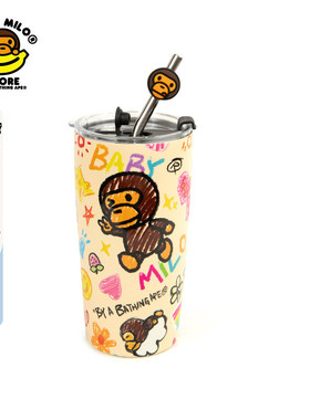BABY MILO STORE配饰手绘涂鸦风卡通小猴吸管杯4428XXQ