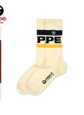 Aape旗舰店配饰春秋猿人刺绣撞色条纹潮流中筒袜5293XXN