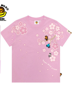 BABY MILO STORE女装卡通动物樱花花瓣印花短袖T恤0459XXQ