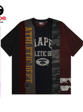 Aape旗舰店男装春季裂纹印花拼接做旧潮流短袖T恤1740XXP