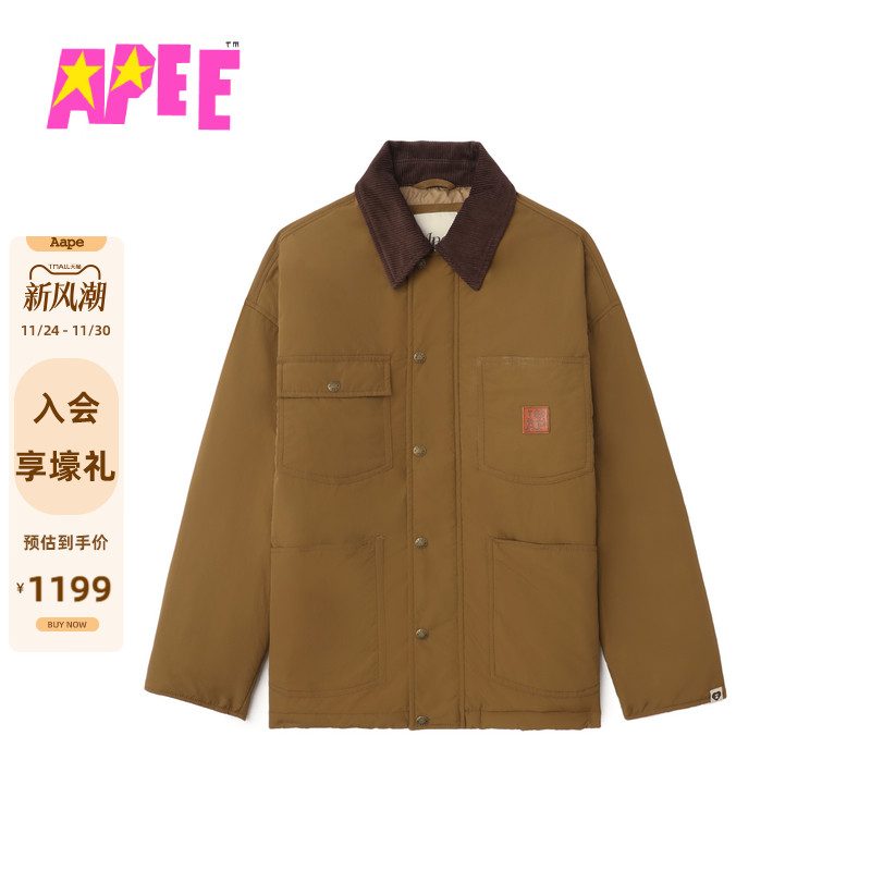 APEE女装秋冬复古灯芯绒翻领工装夹克外套F113A5P