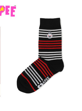 APEE配饰兔子图案提花撞色条纹中筒袜F260A5P