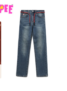 APEE女装秋冬心型标编织腰带水洗修身牛仔裤F165A5P