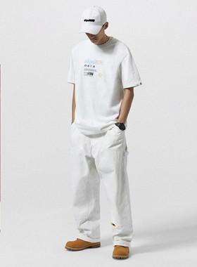 Aape男装秋款字母刺绣猿人魔术贴拼接牛仔休闲长裤6723XXG