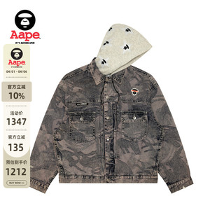 春秋猿人徽章迷彩牛仔水洗做旧复古连帽夹克外套7588MXL Aape男装