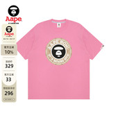 Aape旗舰店男装 T恤1638XXO 25春夏老花猿人圆章印花潮流休闲短袖