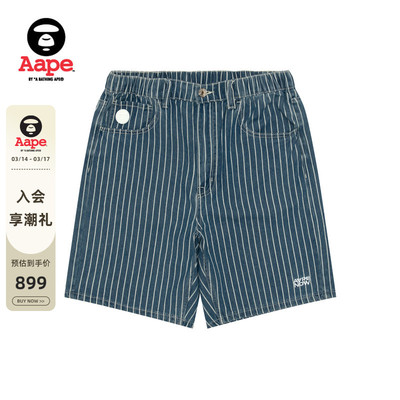 Aape猿人小标徽章水洗牛仔短裤