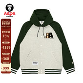 Aape旗舰男装 秋冬猿人军团毛巾徽章厚绒连帽棒球卫衣B382XAN