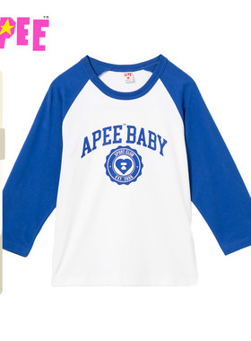 APEE女装春夏字母图案撞色插肩袖七分袖T恤S210A6Q