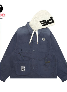 Aape旗舰店男装秋冬可拆卸帽水洗做旧复古薄夹克外套7752XXP