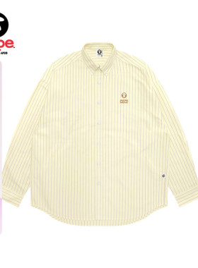 Aape旗舰店男装春季小标徽章休闲条纹长袖衬衫8541XXP