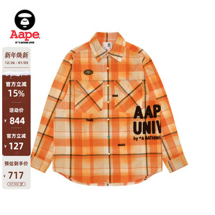 8522XXO 衬衫 Aape旗舰店男装 25春夏字母刺绣水洗做旧格纹休闲长袖