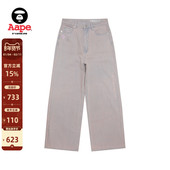 Aape旗舰店女装 25春夏爱心猿人徽章复古水洗牛仔阔腿裤 C610XXO