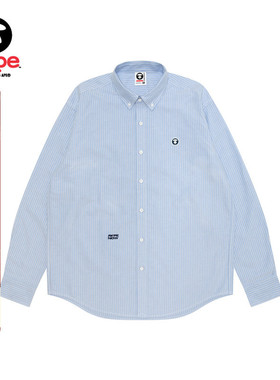 Aape旗舰店男装秋冬小标徽章休闲条纹翻领长袖衬衫8539XAP