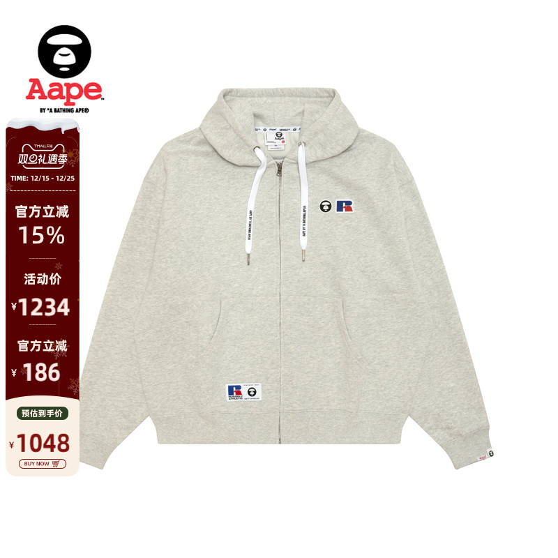 Aape联名RUSSELL徽章薄绒卫衣