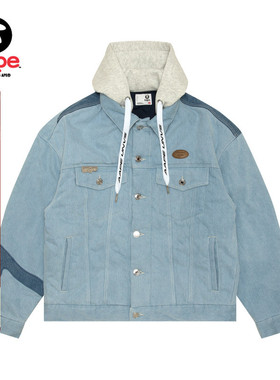 Aape旗舰店男装秋冬猿人字母刺绣休闲潮流水洗牛仔厚夹克7679XXN