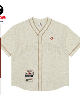 Aape春夏篮球猿人徽章字母印花V领纽扣宽松潮流短袖T恤1473XAM