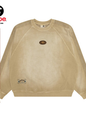 Aape旗舰店男装25春夏字母刺绣复古水洗做旧潮流圆领卫衣C320XXO