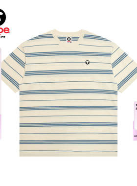 Aape旗舰店男装春夏猿人小标徽章条纹针织短袖T恤1811XXQ