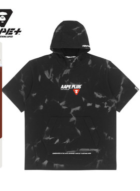 AAPE+运动男装春夏猿人徽章潮流印花扎染连帽短袖T恤0970XXI