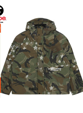 Aape旗舰店男装秋冬复古做旧五角星迷彩潮流连帽羽绒服7739XAP